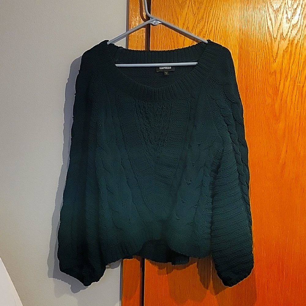 Express Cable knit boat neck sweater long sleeves oversized forest green